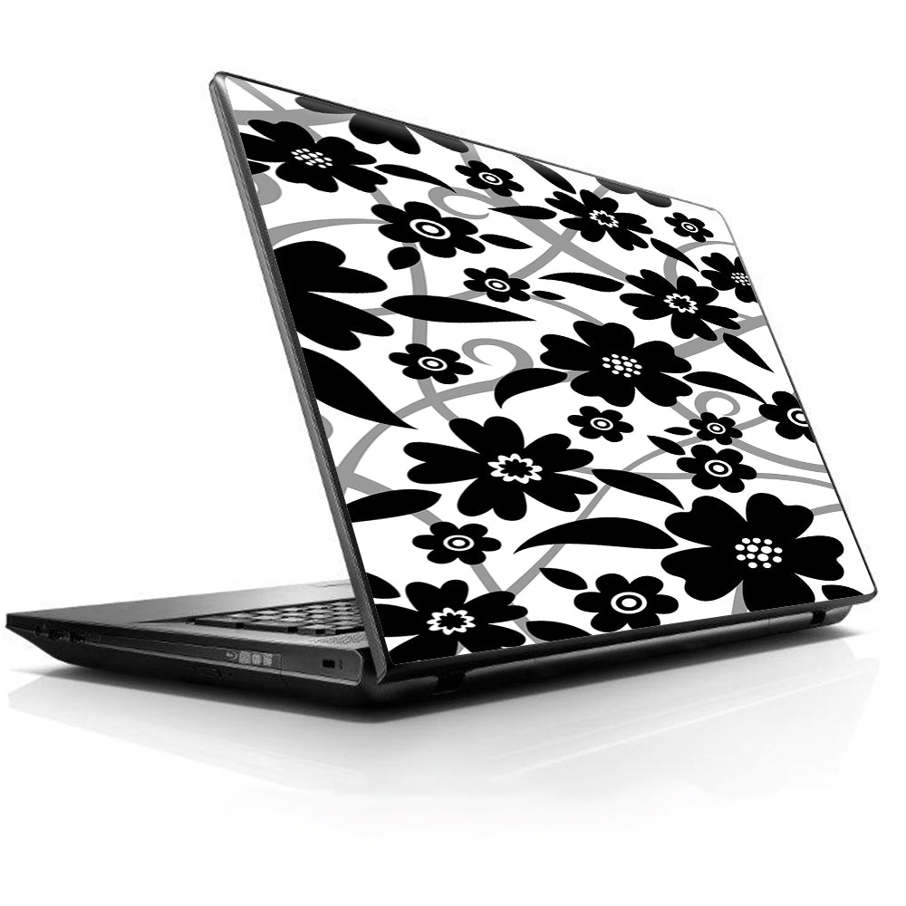  Black White Flower Print Universal 13 to 16 inch wide laptop Skin