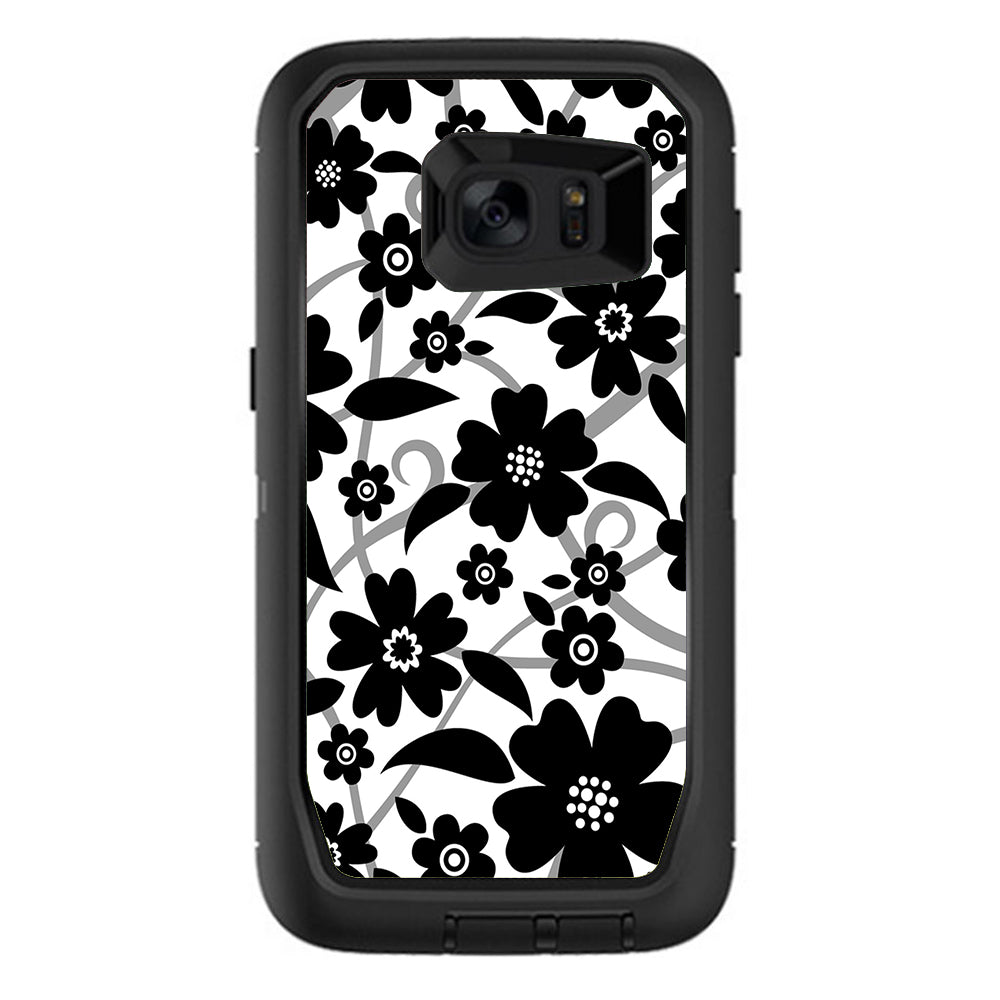  Black White Flower Print Otterbox Defender Samsung Galaxy S7 Edge Skin