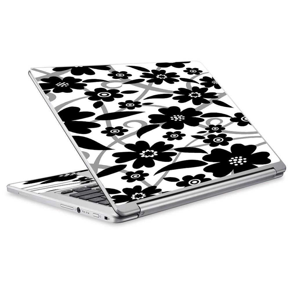  Black White Flower Print Acer Chromebook R13 Skin