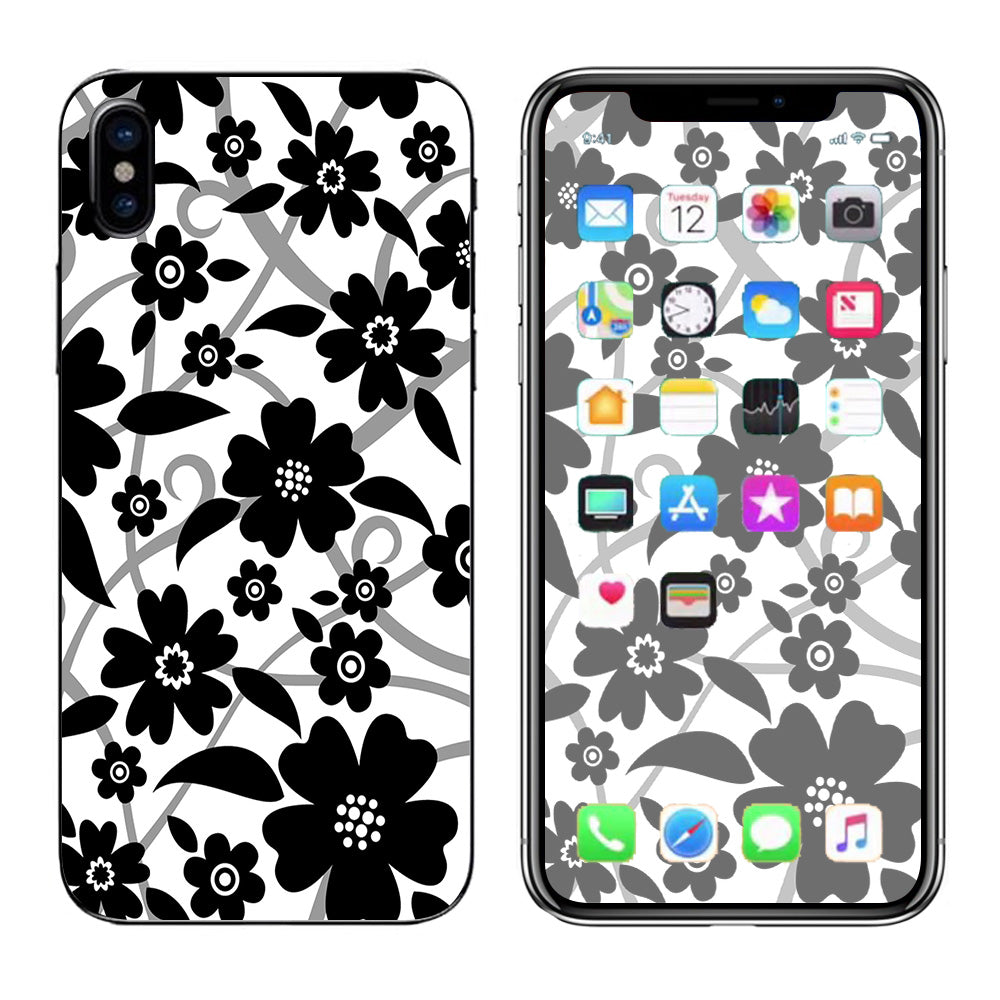  Black White Flower Print Apple iPhone X Skin