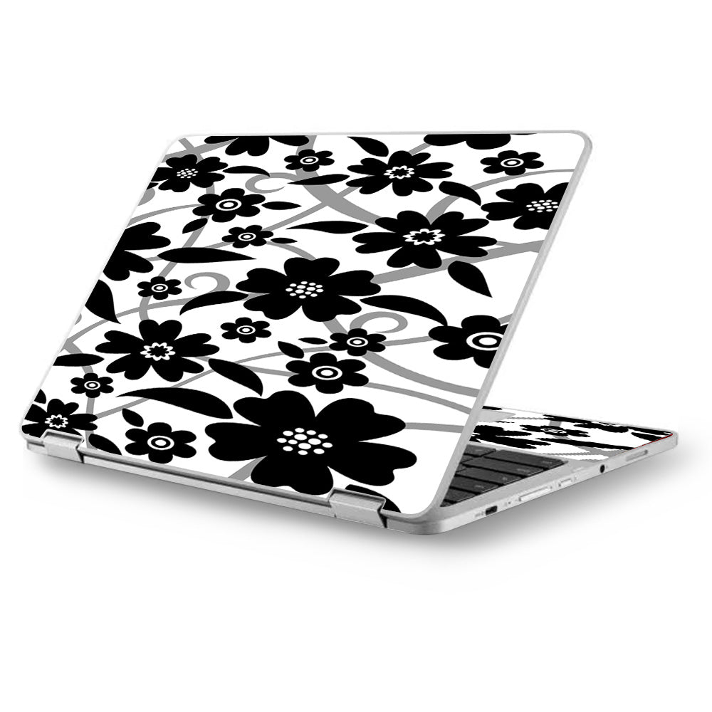  Black White Flower Print Asus Chromebook Flip 12.5" Skin