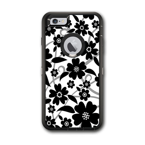  Black White Flower Print Otterbox Defender iPhone 6 PLUS Skin