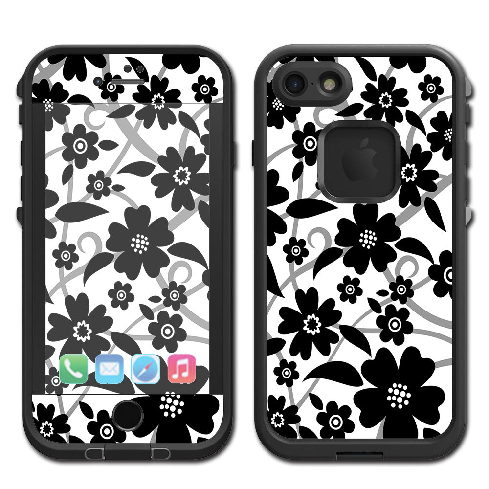  Black White Flower Print Lifeproof Fre iPhone 7 or iPhone 8 Skin