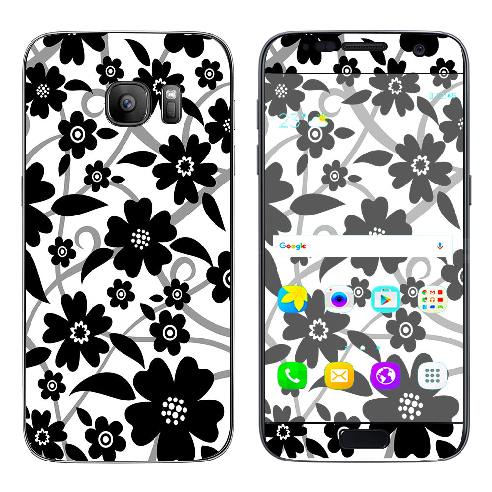  Black White Flower Print Samsung Galaxy S7 Skin
