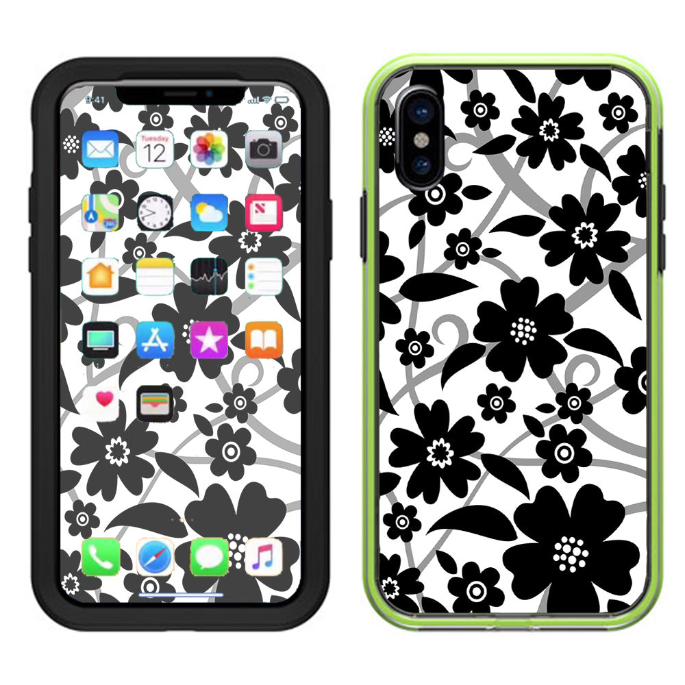  Black White Flower Print Lifeproof Slam Case iPhone X Skin