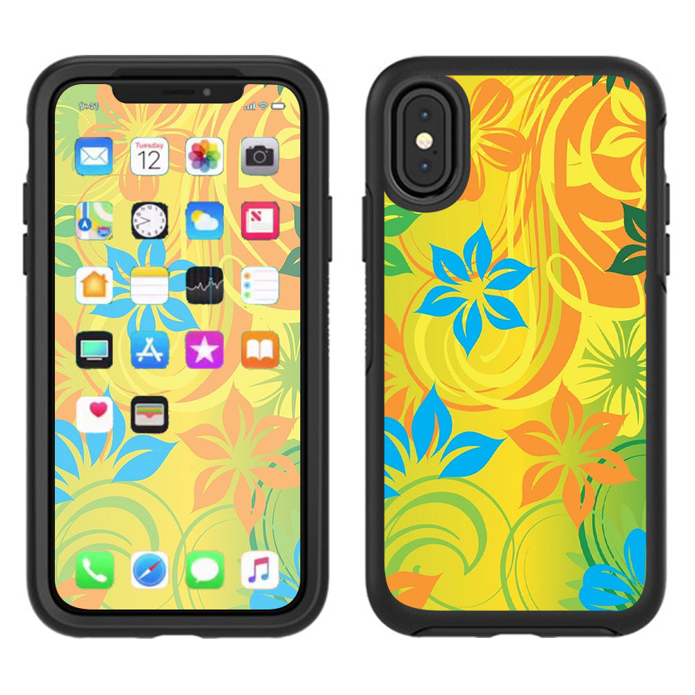 Colorful Floral Pattern Otterbox Defender Apple iPhone X Skin
