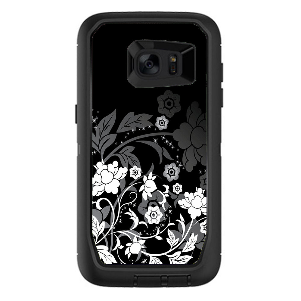  Black Floral Pattern Otterbox Defender Samsung Galaxy S7 Edge Skin