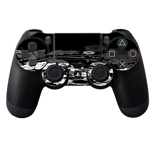  Black Floral Pattern Sony Playstation PS4 Controller Skin