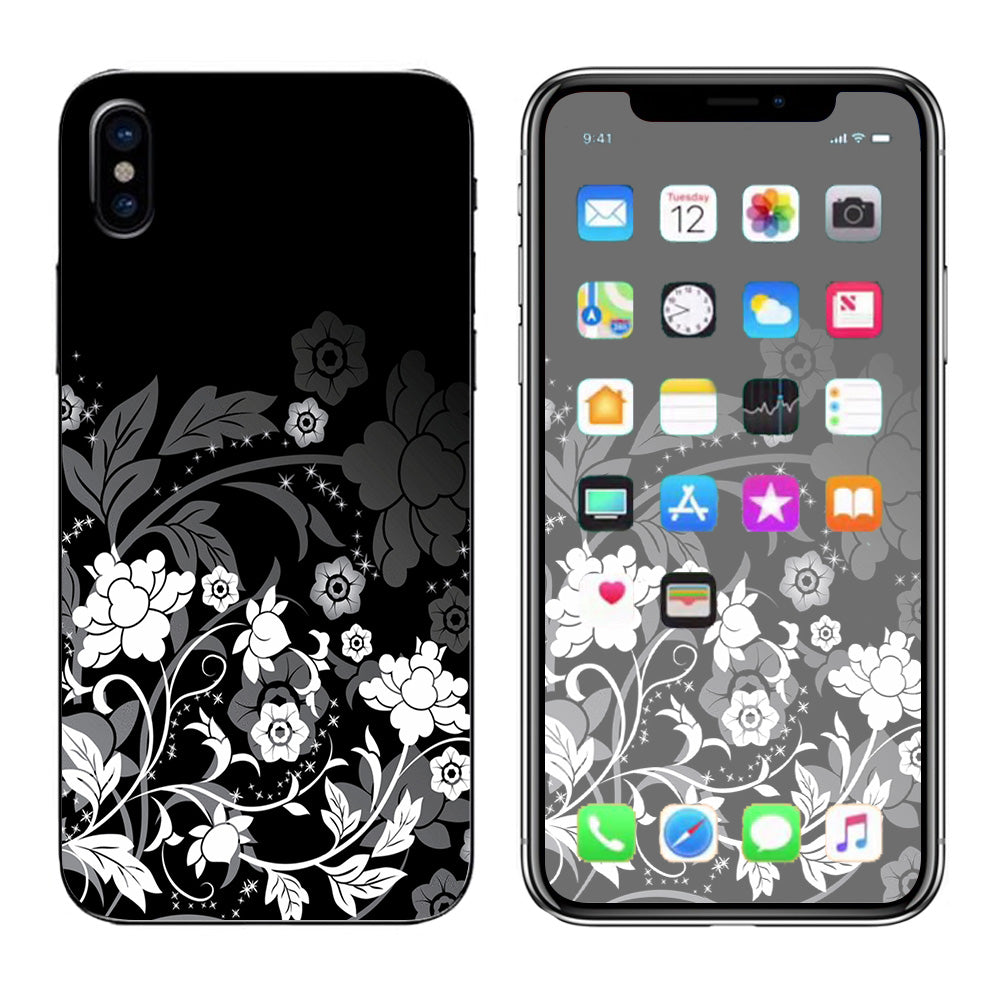  Black Floral Pattern Apple iPhone X Skin