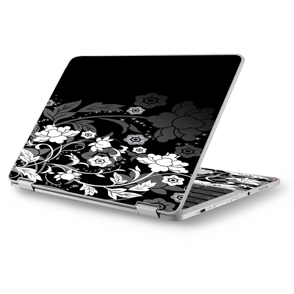  Black Floral Pattern Asus Chromebook Flip 12.5" Skin