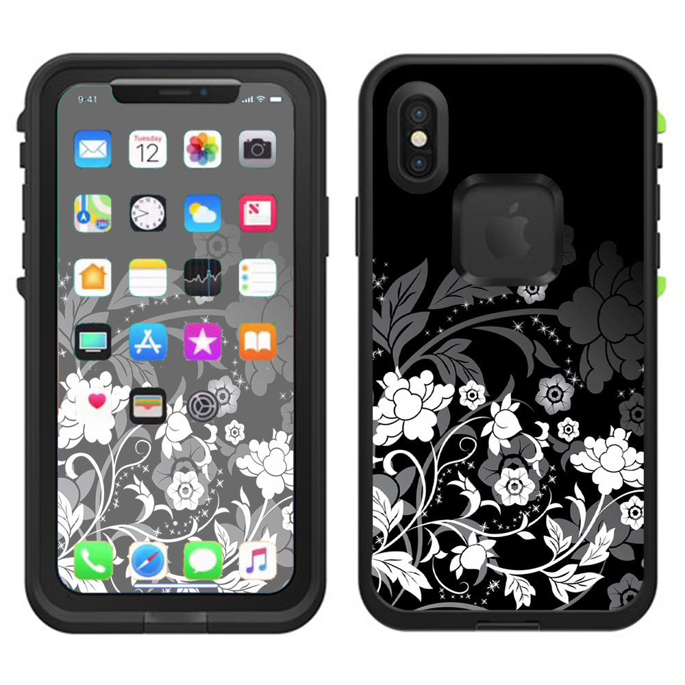  Black Floral Pattern Lifeproof Fre Case iPhone X Skin