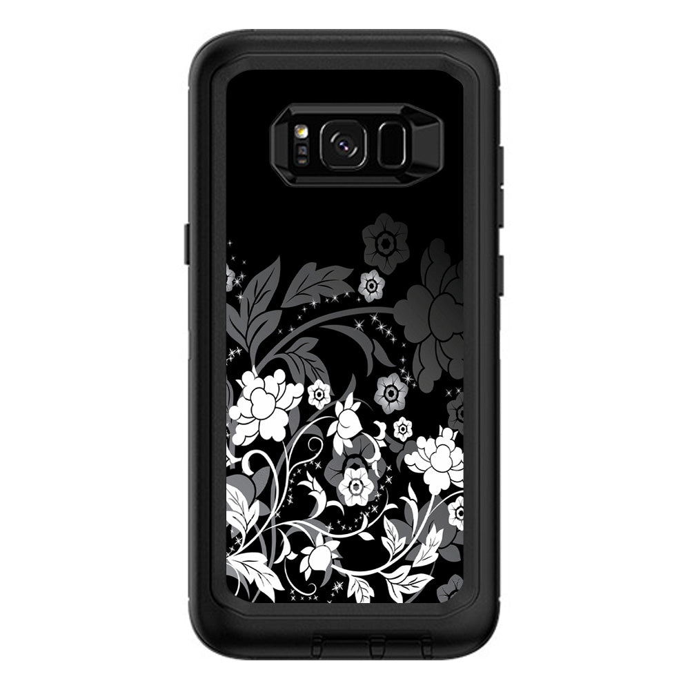  Black Floral Pattern Otterbox Defender Samsung Galaxy S8 Plus Skin
