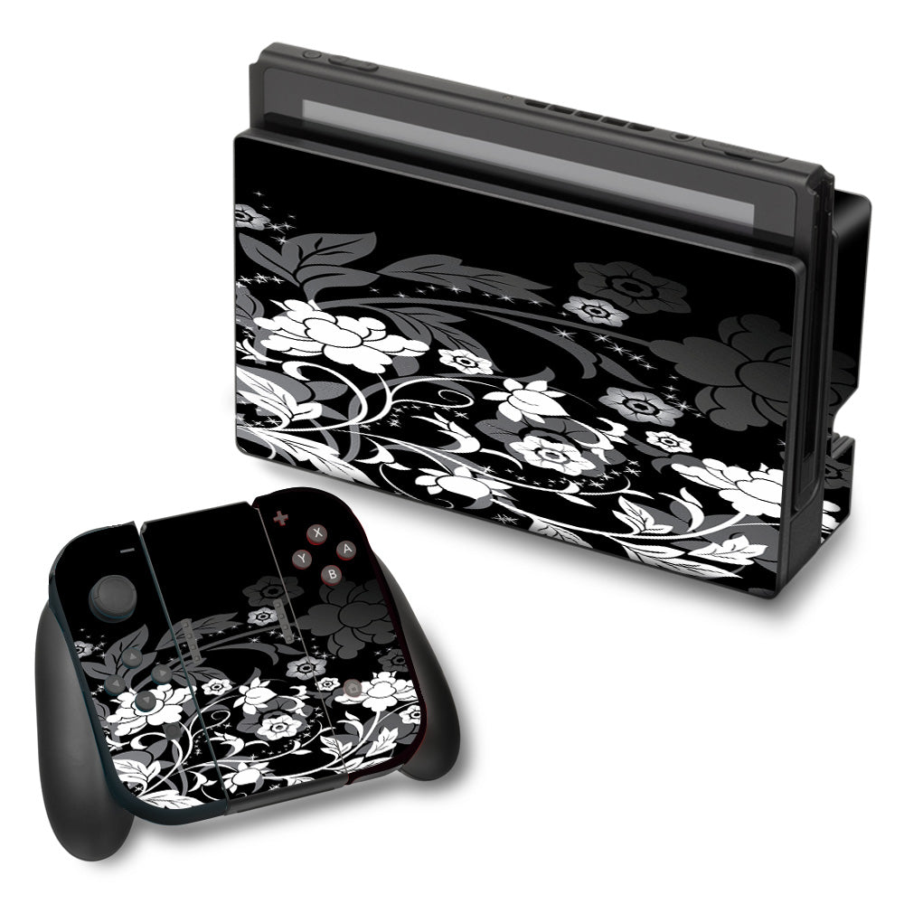  Black Floral Pattern Nintendo Switch Skin