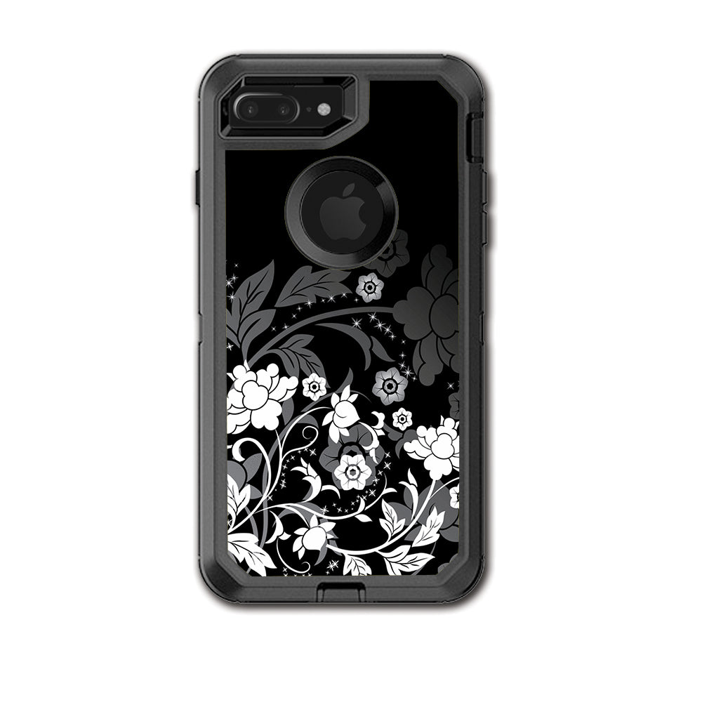  Black Floral Pattern Otterbox Defender iPhone 7+ Plus or iPhone 8+ Plus Skin