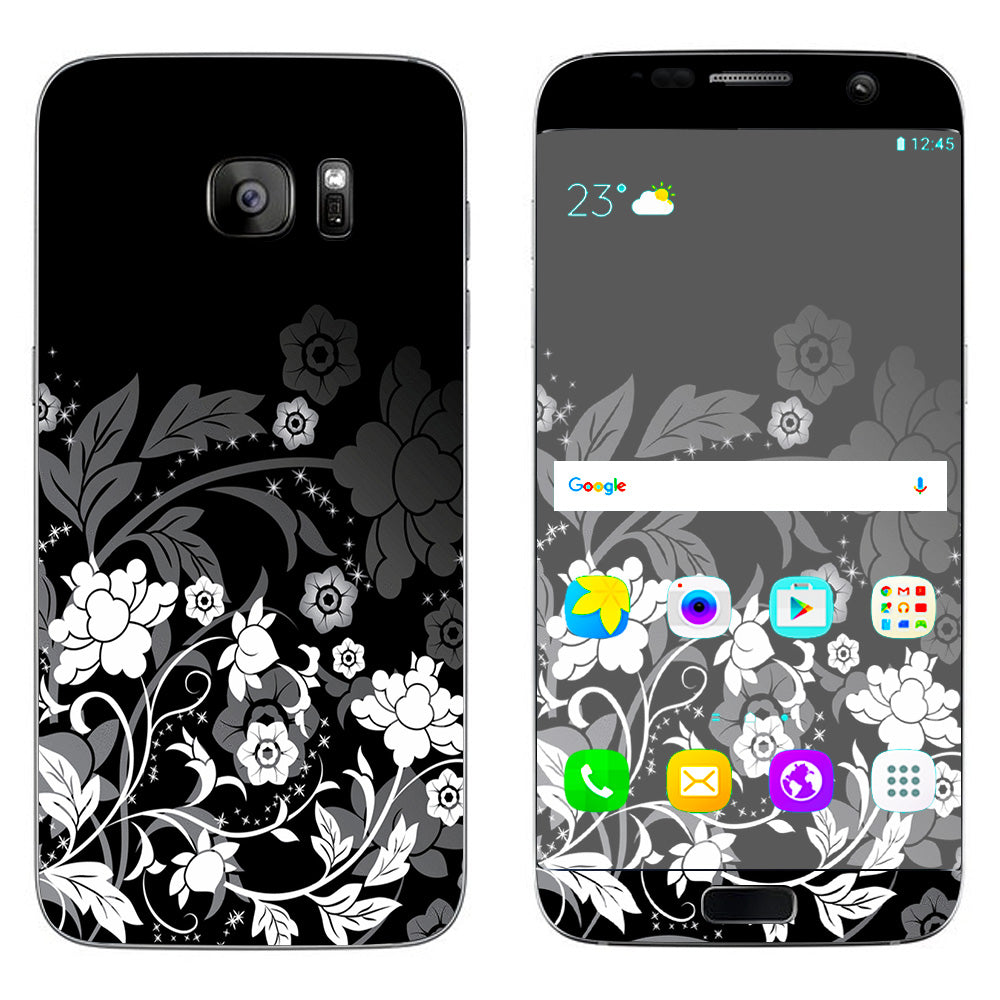  Black Floral Pattern Samsung Galaxy S7 Edge Skin