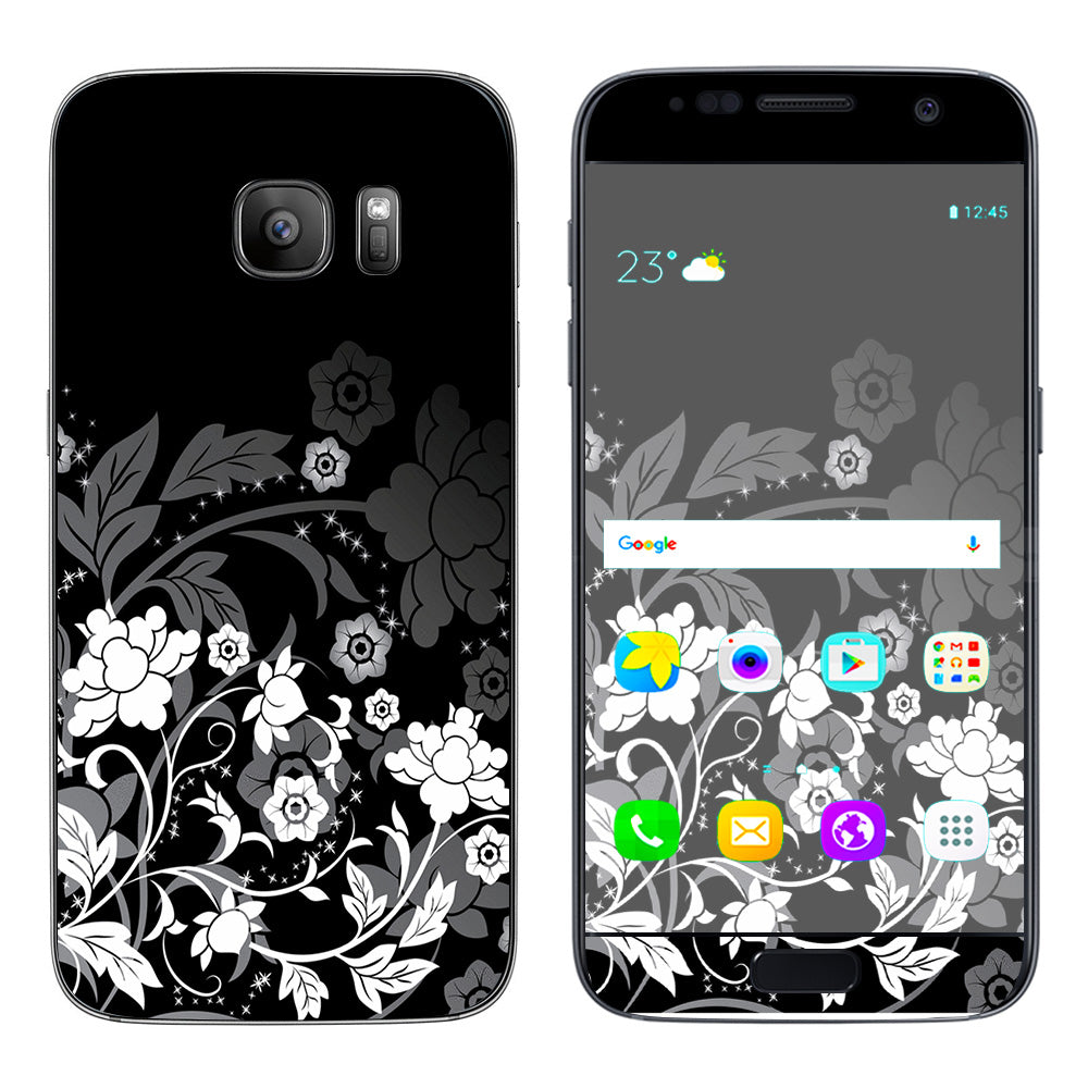  Black Floral Pattern Samsung Galaxy S7 Skin
