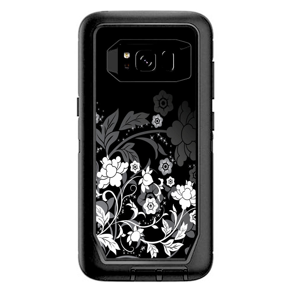  Black Floral Pattern Otterbox Defender Samsung Galaxy S8 Skin