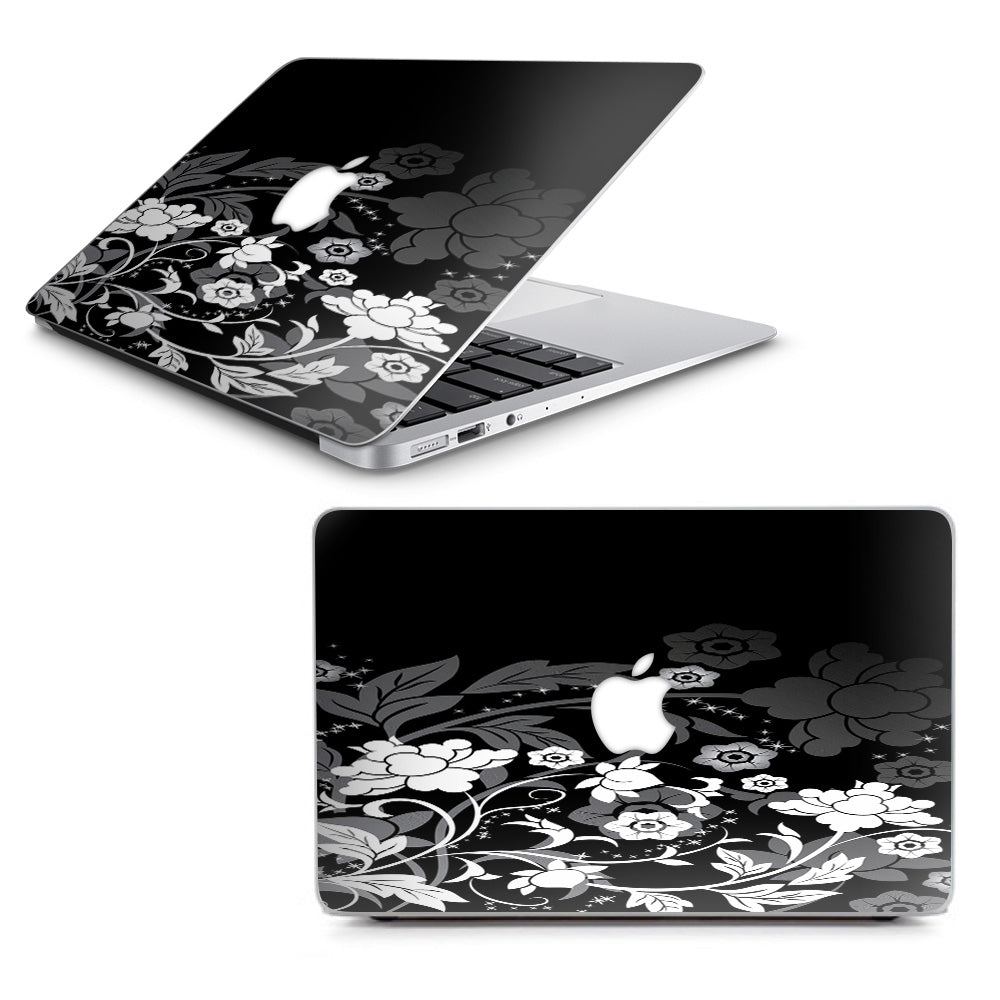  Black Floral Pattern Macbook Air 13" A1369 A1466 Skin