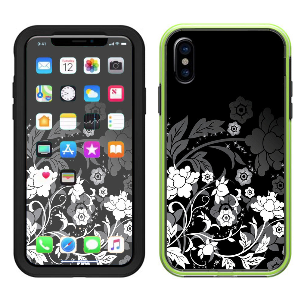  Black Floral Pattern Lifeproof Slam Case iPhone X Skin