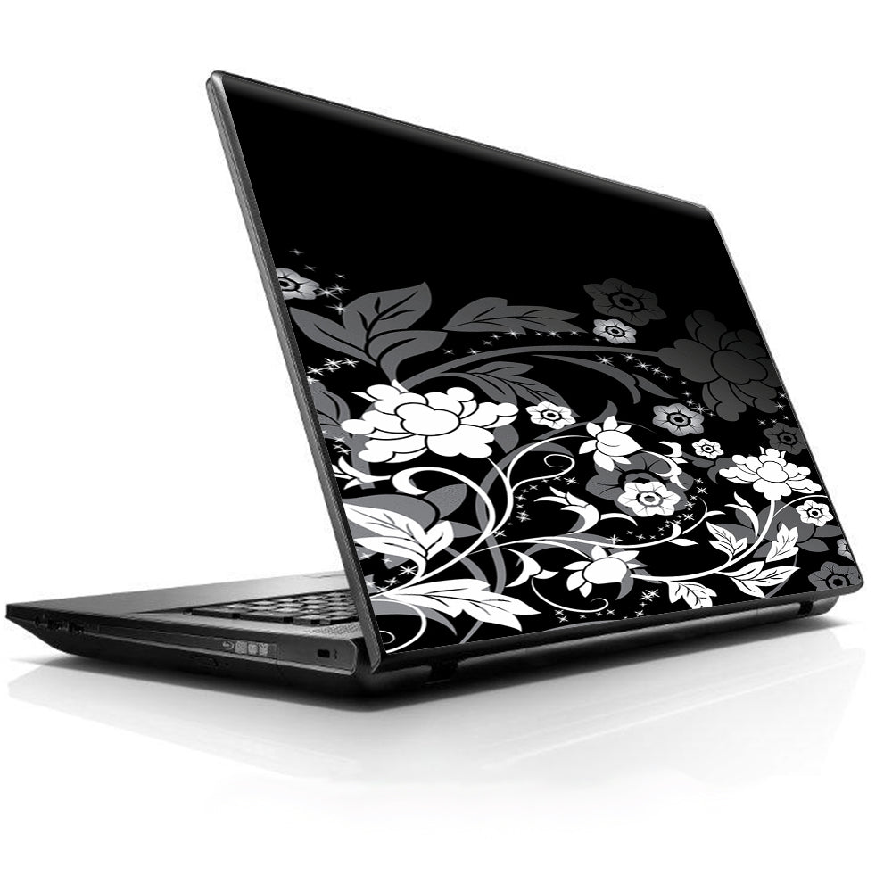  Black Floral Pattern Universal 13 to 16 inch wide laptop Skin