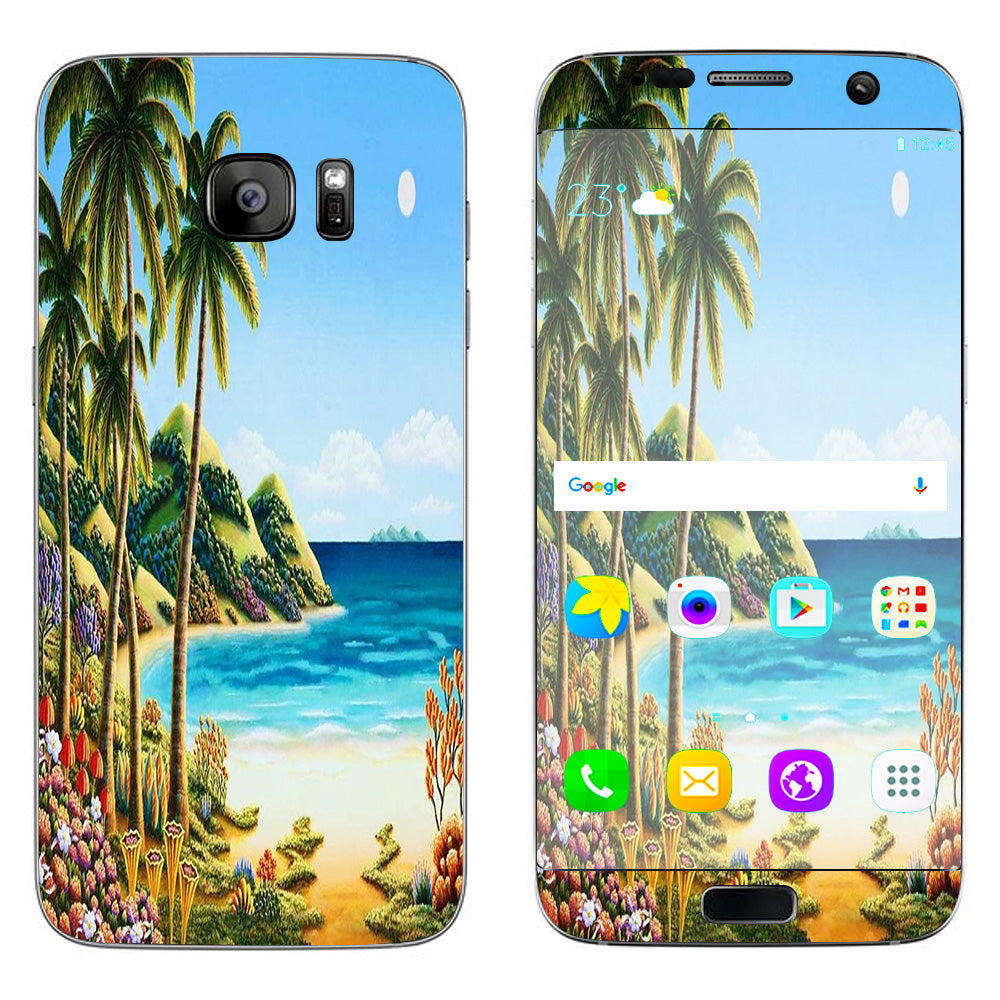  Beach Water Palm Trees Samsung Galaxy S7 Edge Skin