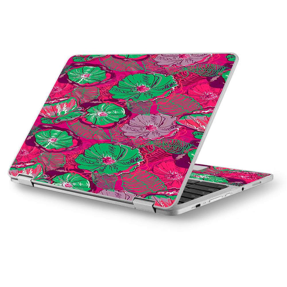  Pink Green Wild Flowers Asus Chromebook Flip 12.5" Skin