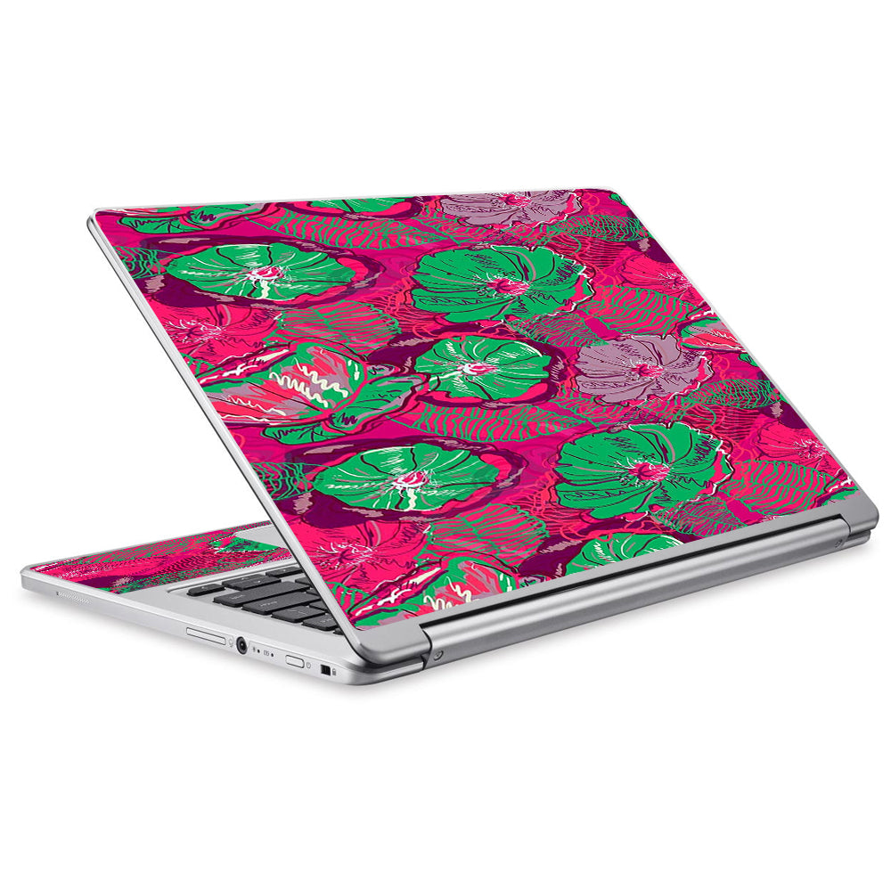  Pink Green Wild Flowers Acer Chromebook R13 Skin