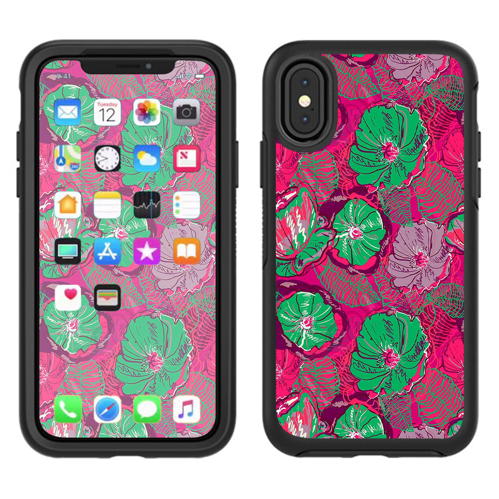  Pink Green Wild Flowers Otterbox Defender Apple iPhone X Skin