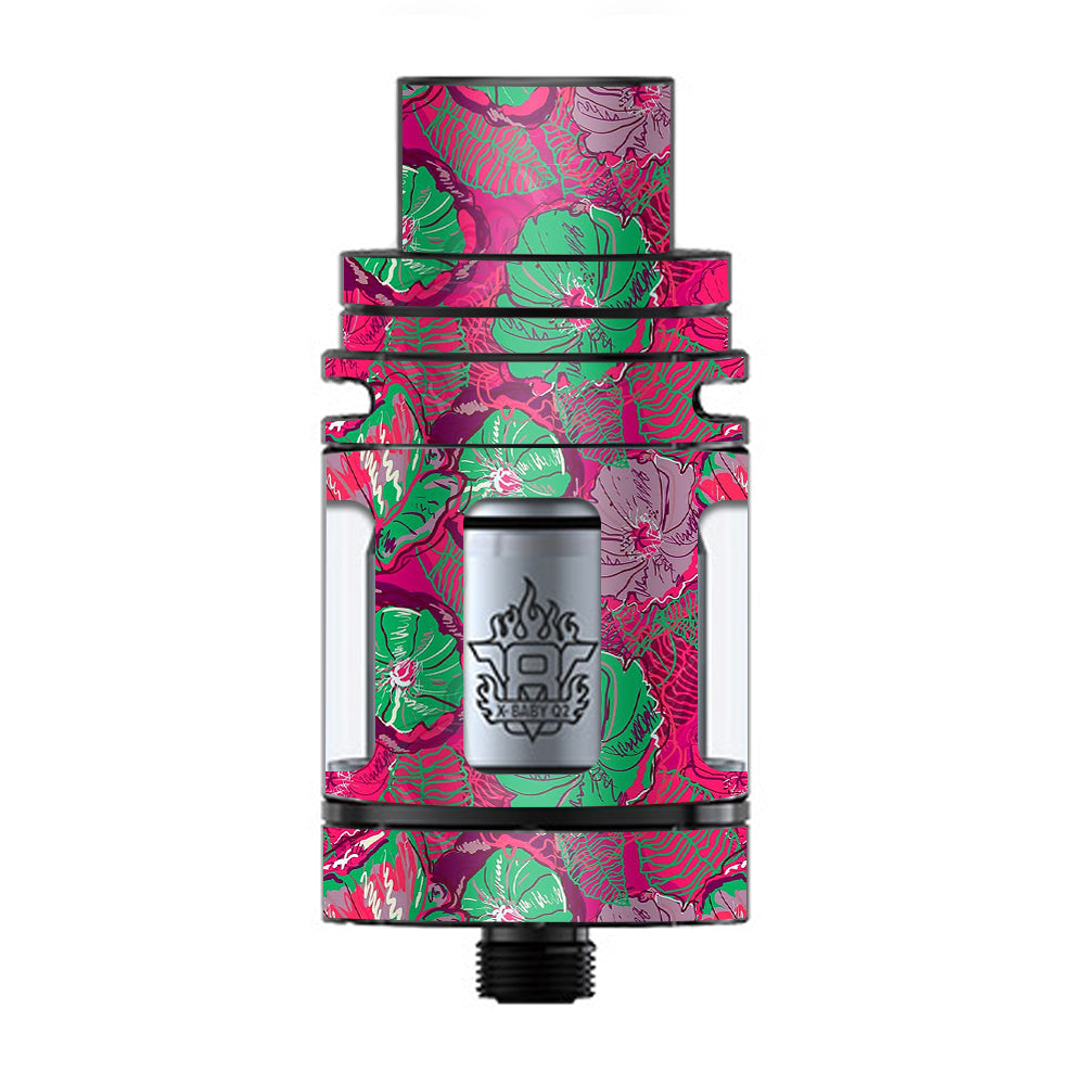  Pink Green Wild Flowers TFV8 X-baby Tank Smok Skin