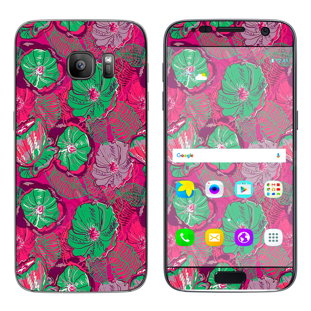  Pink Green Wild Flowers Samsung Galaxy S7 Skin