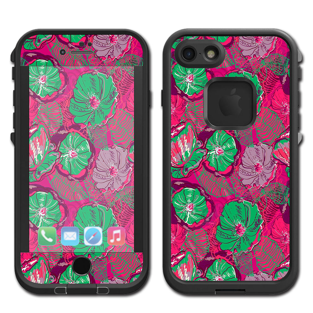  Pink Green Wild Flowers Lifeproof Fre iPhone 7 or iPhone 8 Skin