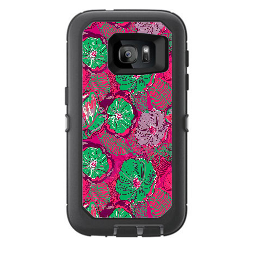  Pink Green Wild Flowers Otterbox Defender Samsung Galaxy S7 Skin