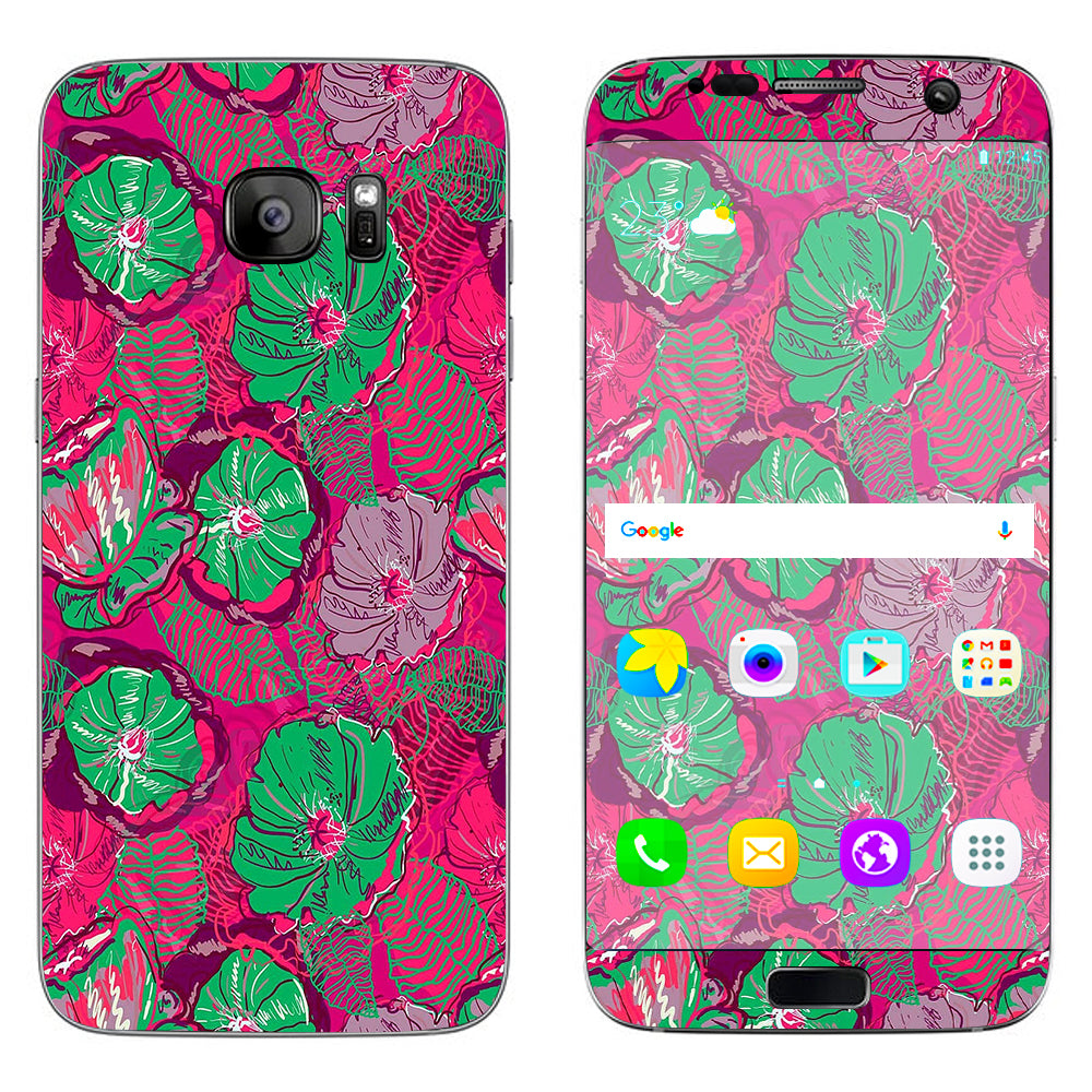  Pink Green Wild Flowers Samsung Galaxy S7 Edge Skin