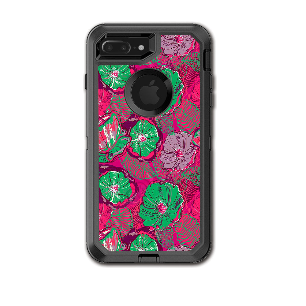  Pink Green Wild Flowers Otterbox Defender iPhone 7+ Plus or iPhone 8+ Plus Skin