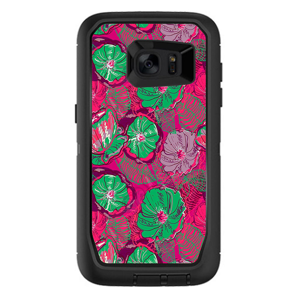  Pink Green Wild Flowers Otterbox Defender Samsung Galaxy S7 Edge Skin