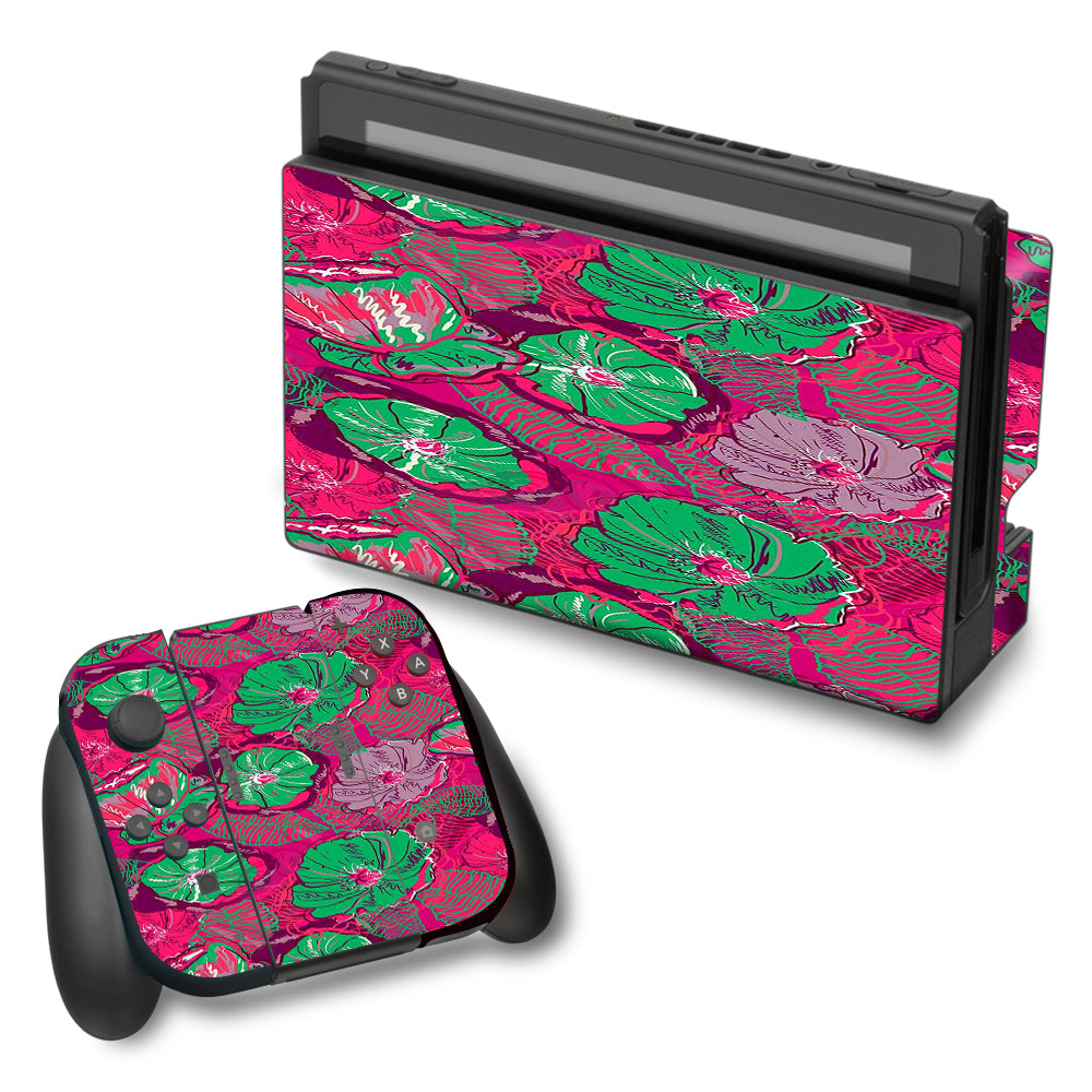  Pink Green Wild Flowers Nintendo Switch Skin