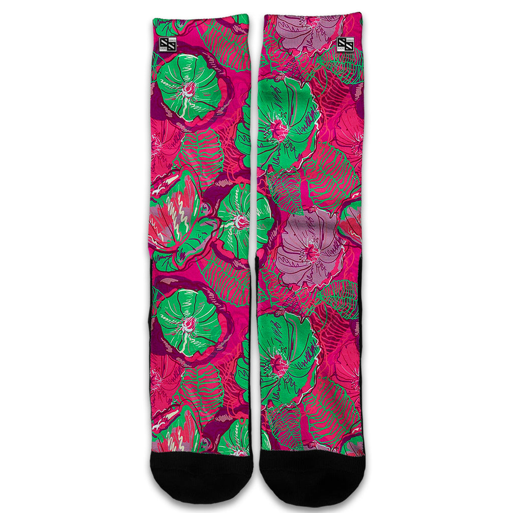  Pink Green Wild Flowers Universal Socks