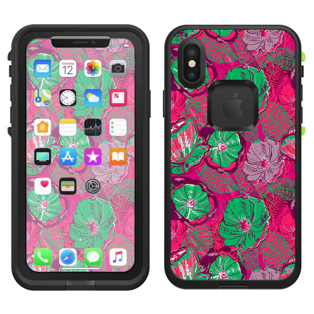  Pink Green Wild Flowers Lifeproof Fre Case iPhone X Skin