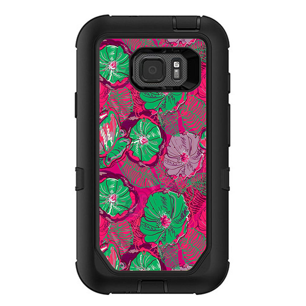  Pink Green Wild Flowers Otterbox Defender Samsung Galaxy S7 Active Skin