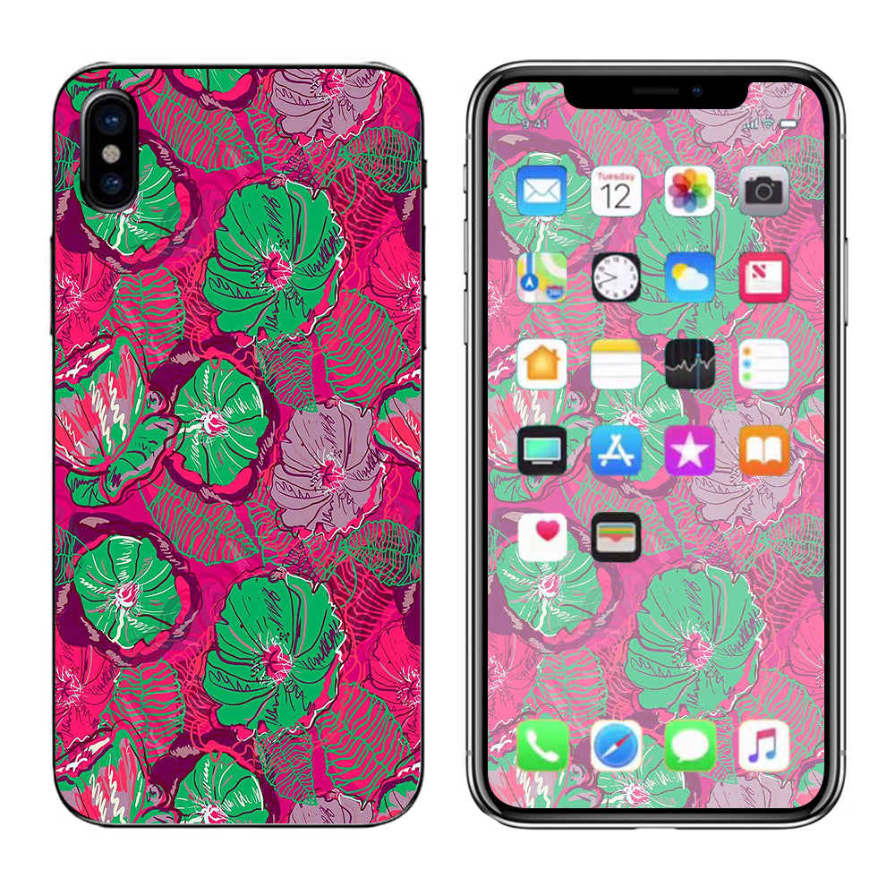  Pink Green Wild Flowers Apple iPhone X Skin