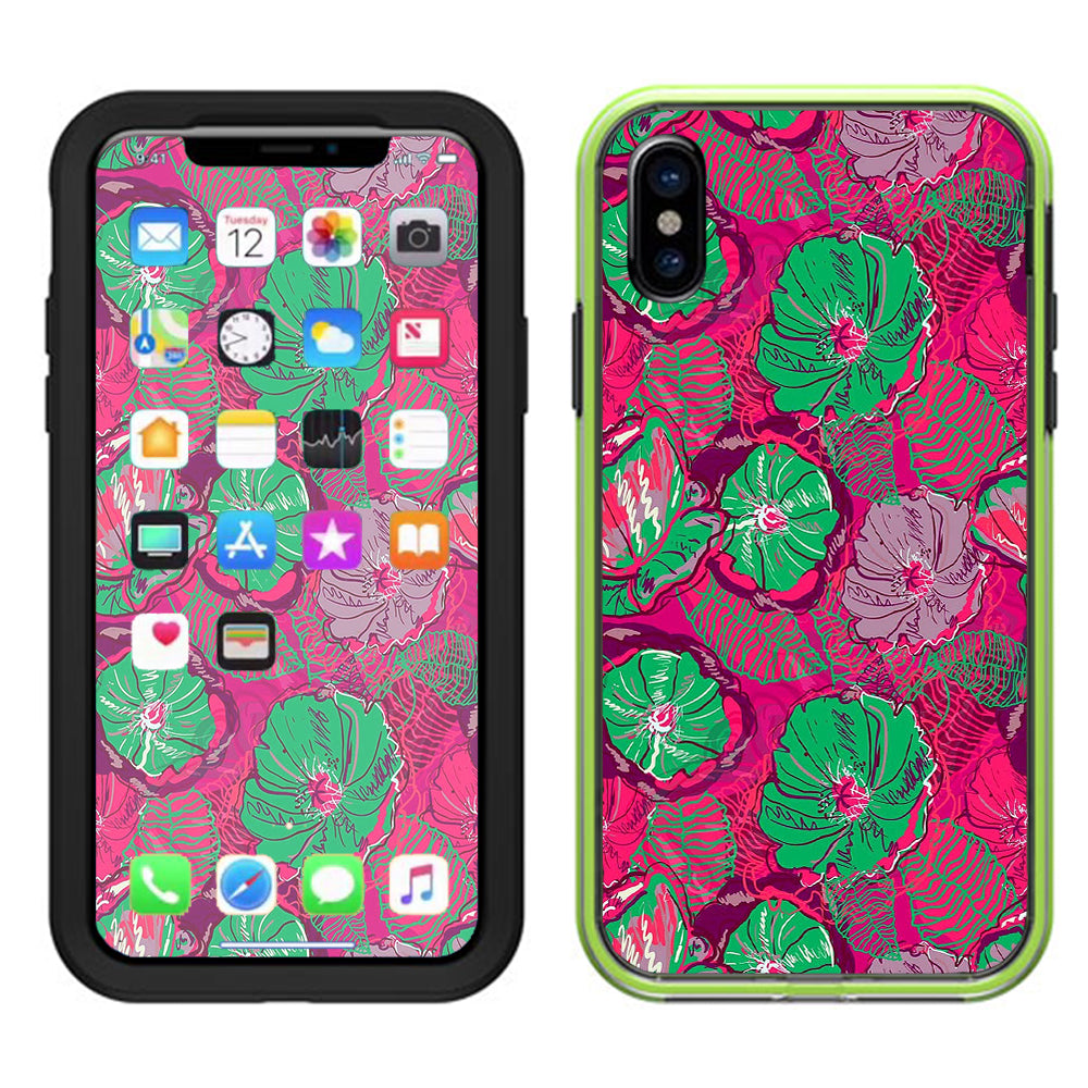  Pink Green Wild Flowers Lifeproof Slam Case iPhone X Skin
