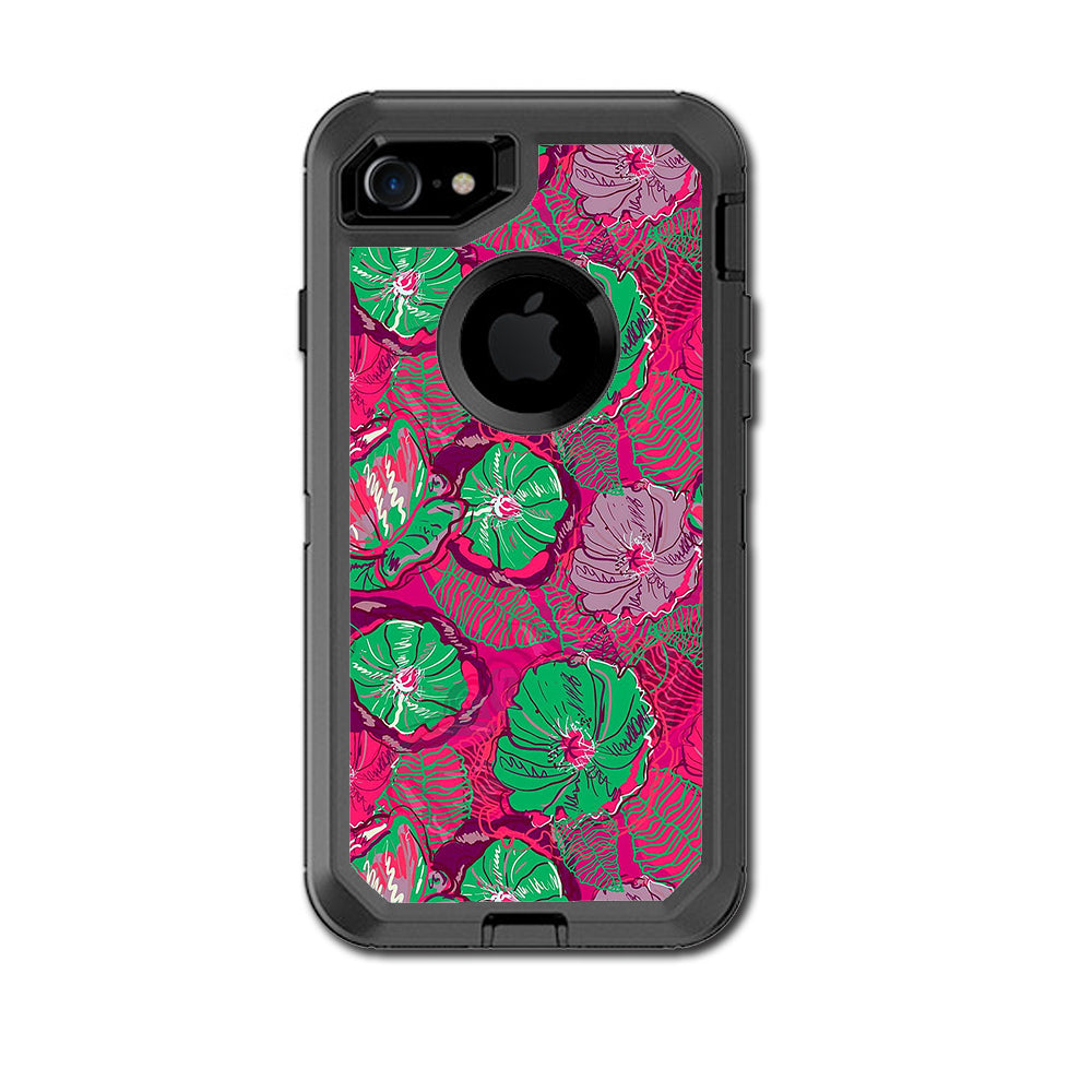  Pink Green Wild Flowers Otterbox Defender iPhone 7 or iPhone 8 Skin
