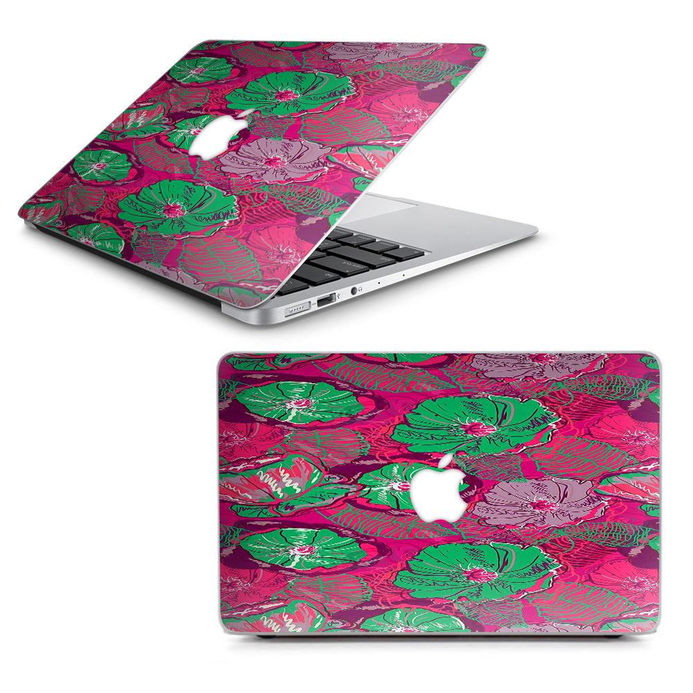  Pink Green Wild Flowers Macbook Air 13" A1369 A1466 Skin