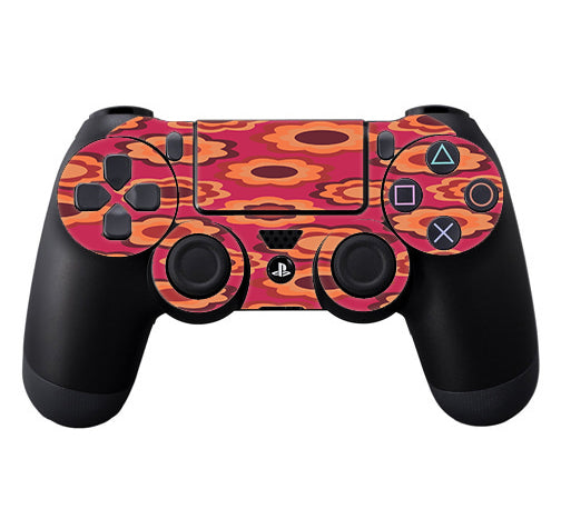  Retro Flowers Pink Sony Playstation PS4 Controller Skin