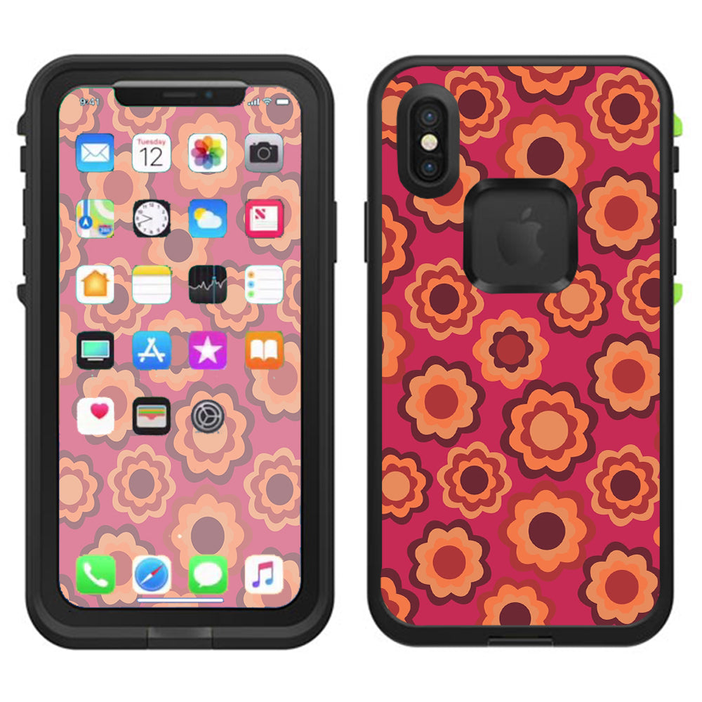  Retro Flowers Pink Lifeproof Fre Case iPhone X Skin