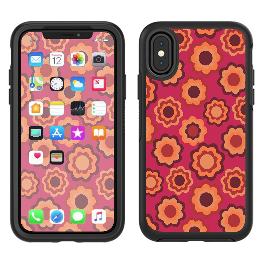  Retro Flowers Pink Otterbox Defender Apple iPhone X Skin