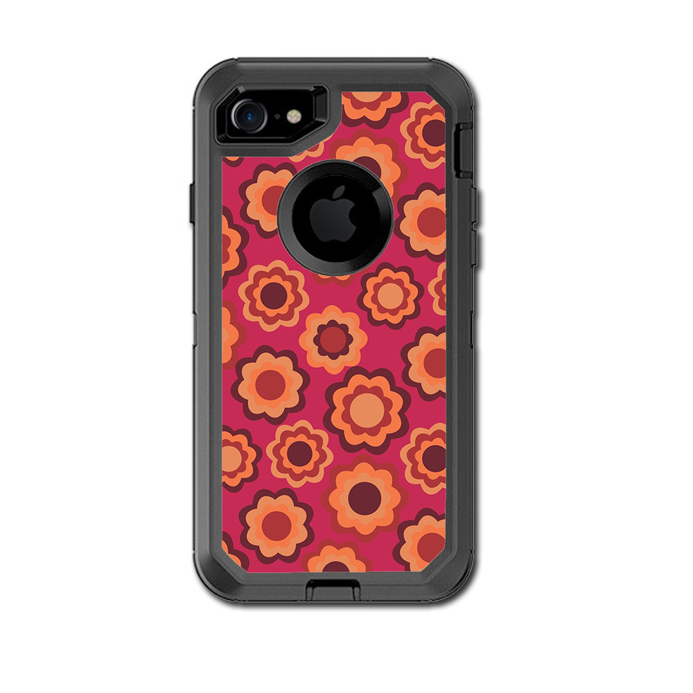 Retro Flowers Pink Otterbox Defender iPhone 7 or iPhone 8 Skin