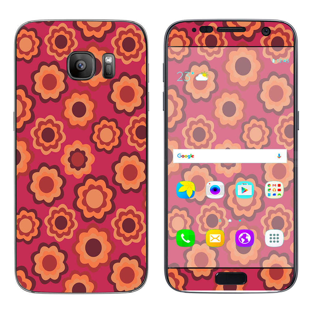  Retro Flowers Pink Samsung Galaxy S7 Skin