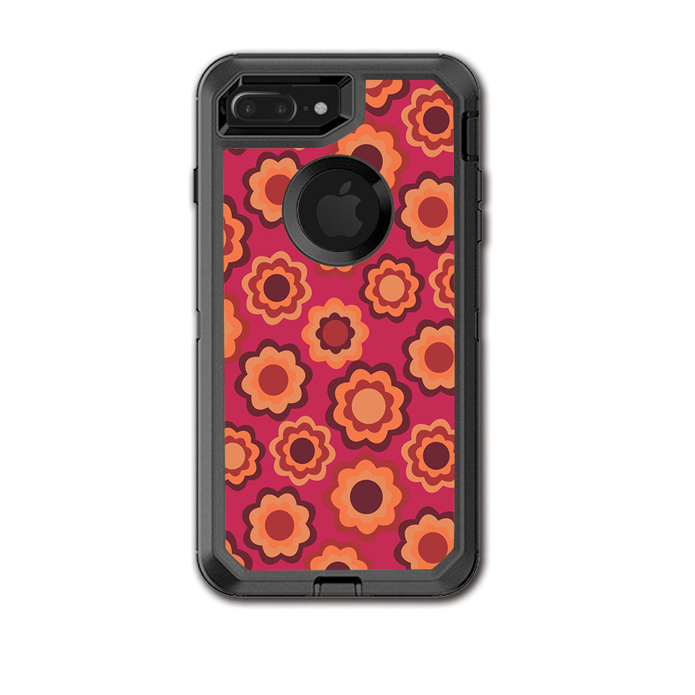  Retro Flowers Pink Otterbox Defender iPhone 7+ Plus or iPhone 8+ Plus Skin