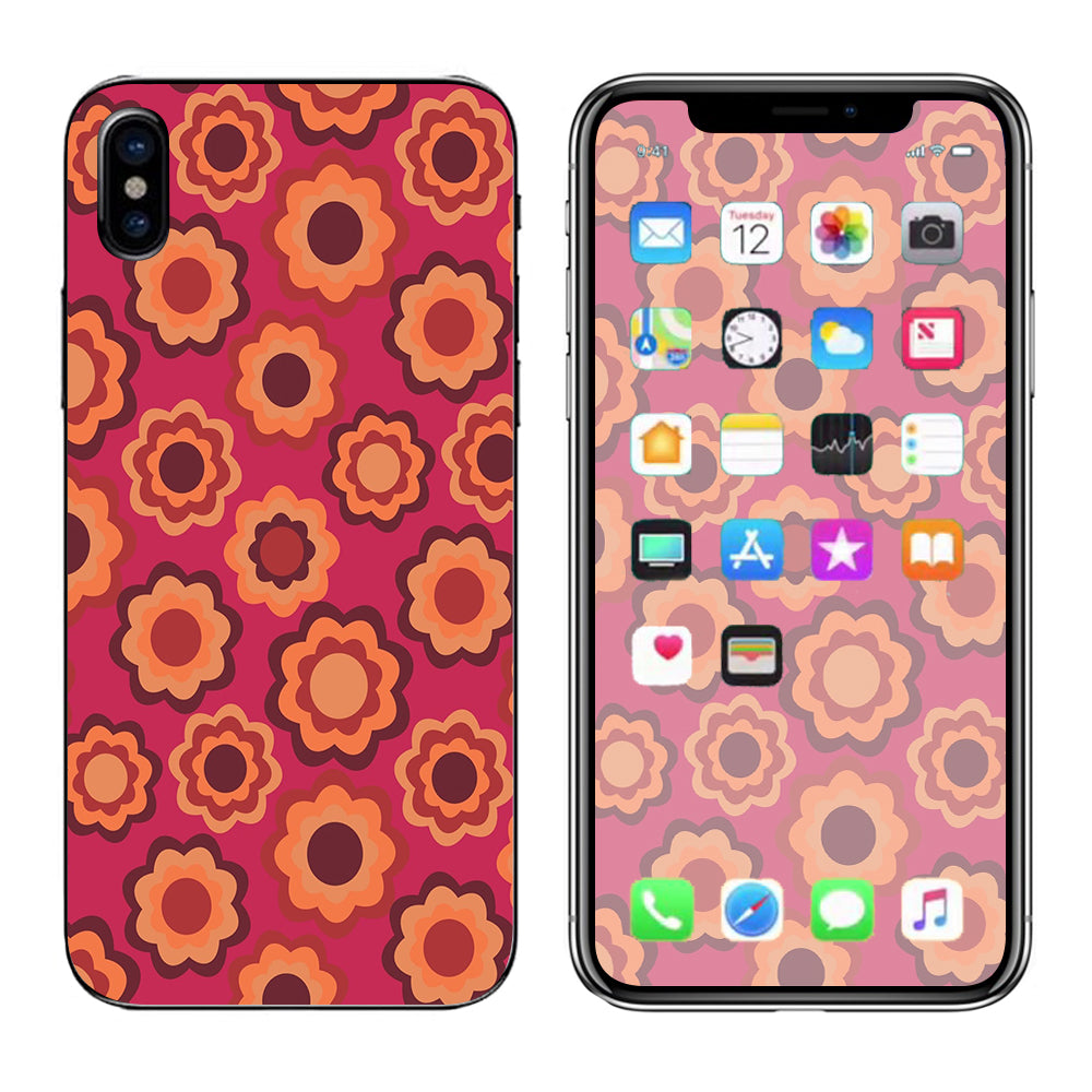  Retro Flowers Pink Apple iPhone X Skin
